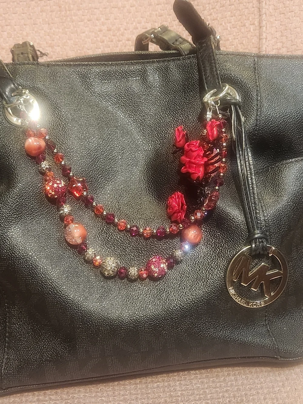 Red Rose Beaded Purse/Phone Charm- Women Accessories